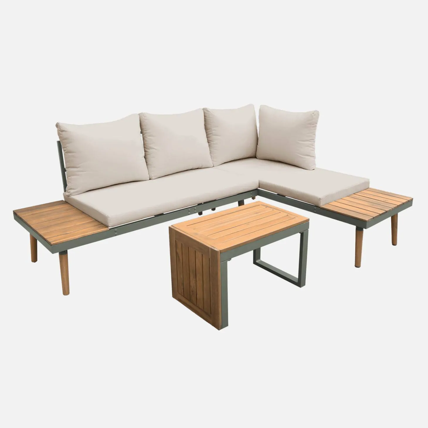 Modulares Gartenmöbelset aus Aluminium und Akazienholz, 4-Sitzer