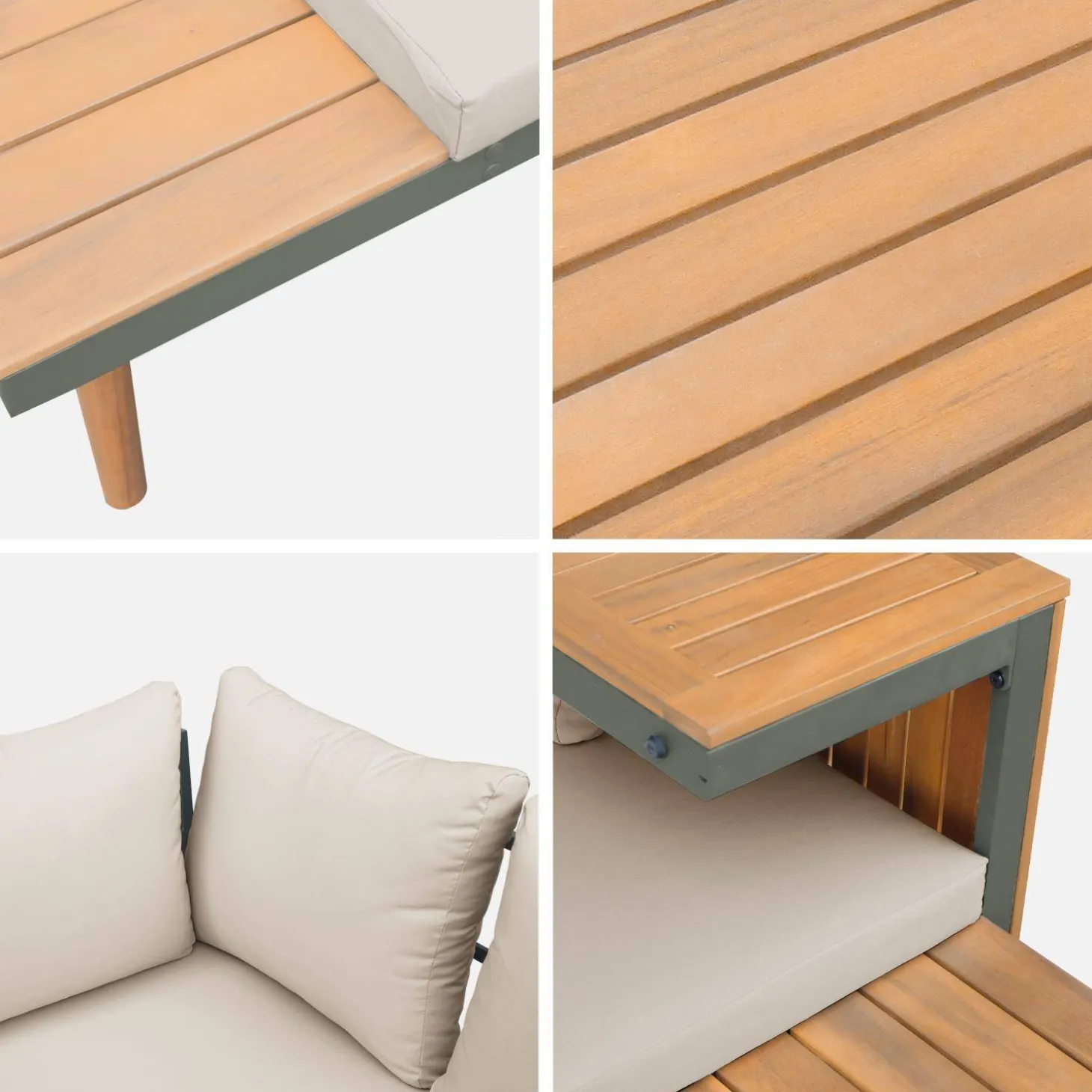 Modulares Gartenmöbelset aus Aluminium und Akazienholz, 4-Sitzer
