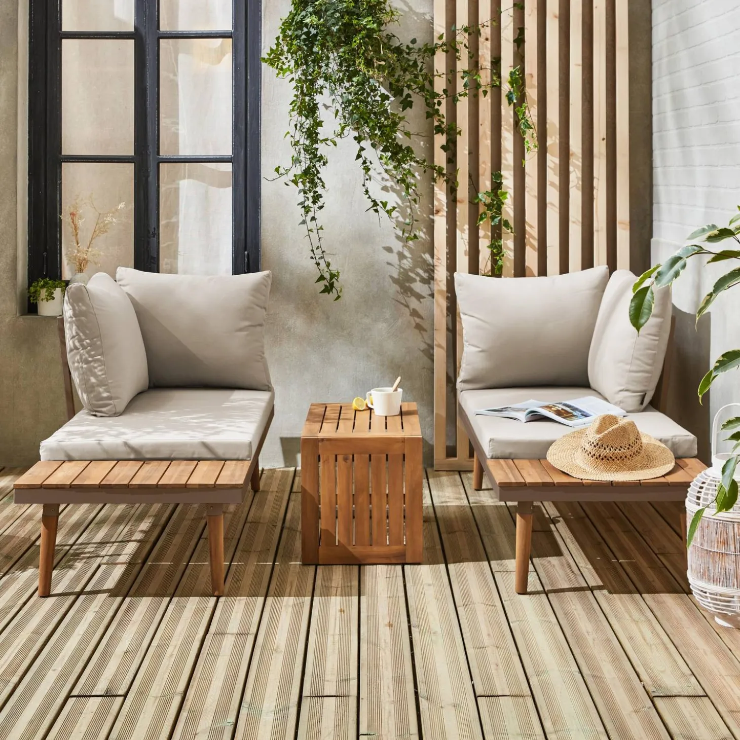 Modulares Gartenmöbelset aus Aluminium und Akazienholz, 4-Sitzer