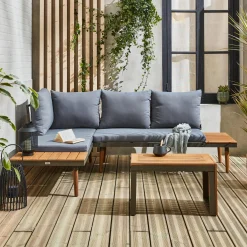 Modulares Gartenmöbelset aus Aluminium und Akazienholz, 4-Sitzer