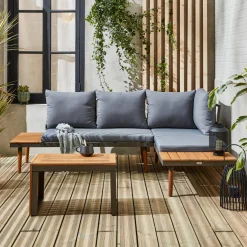 Modulares Gartenmöbelset aus Aluminium und Akazienholz, 4-Sitzer