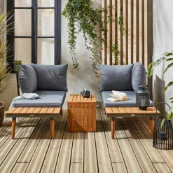 Modulares Gartenmöbelset aus Aluminium und Akazienholz, 4-Sitzer