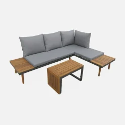 Modulares Gartenmöbelset aus Aluminium und Akazienholz, 4-Sitzer