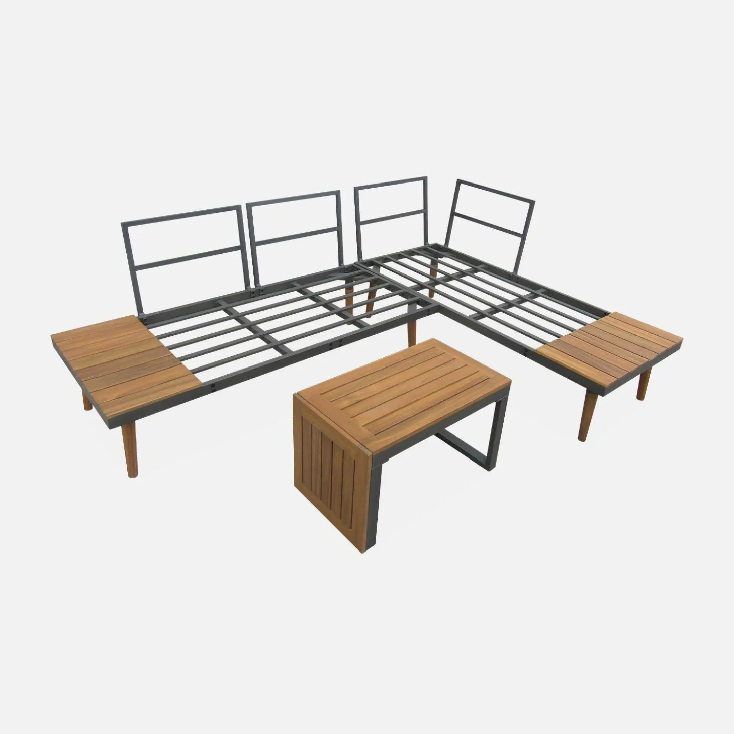 Modulares Gartenmöbelset aus Aluminium und Akazienholz, 4-Sitzer