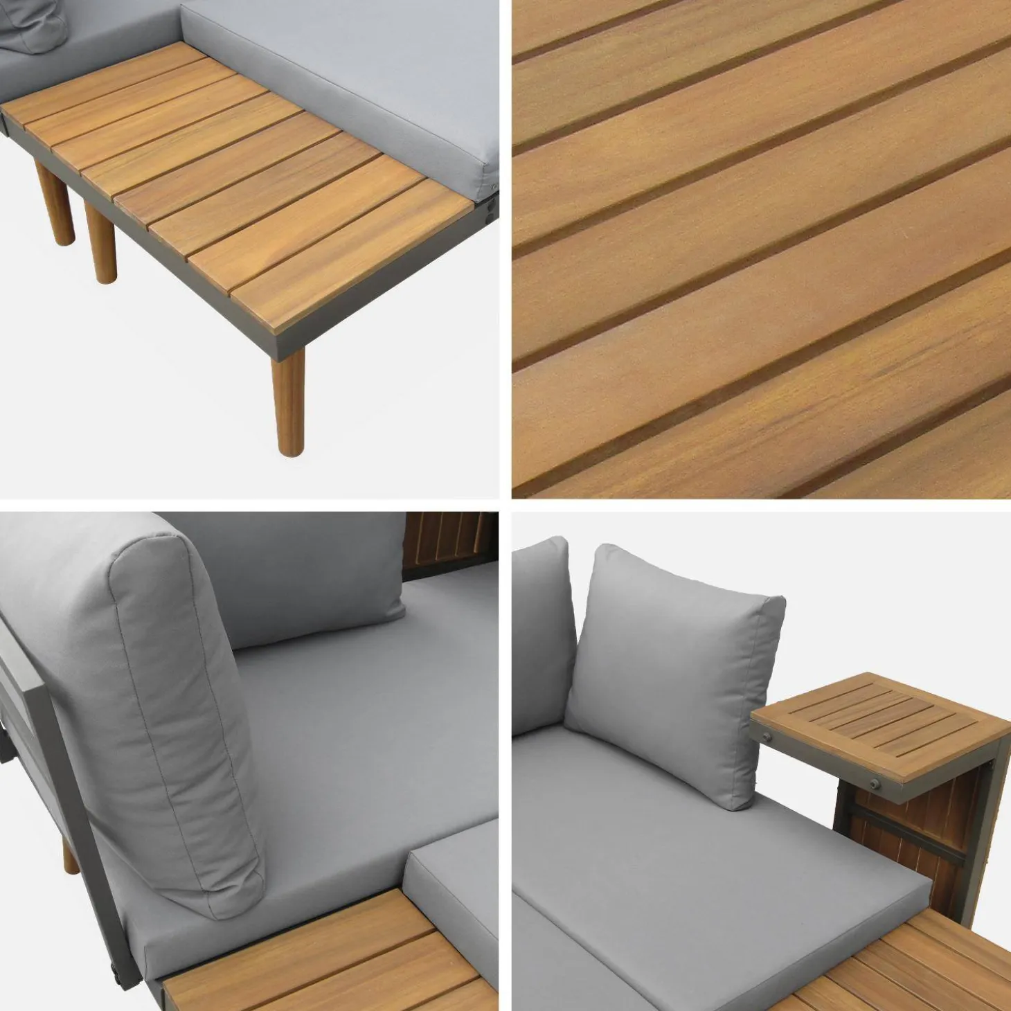Modulares Gartenmöbelset aus Aluminium und Akazienholz, 4-Sitzer