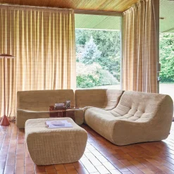 Modulares 5-Sitzer Ecksofa mit 5 Cordbezug und Hocker