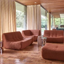 Modulares 5-Sitzer Ecksofa mit strukturiertem Bouclé-Bezug und Hocker