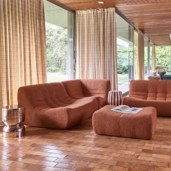 Modulares 5-Sitzer Ecksofa mit strukturiertem Bouclé-Bezug und Hocker