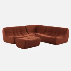 Modulares 5-Sitzer Ecksofa mit strukturiertem Bouclé-Bezug und Hocker