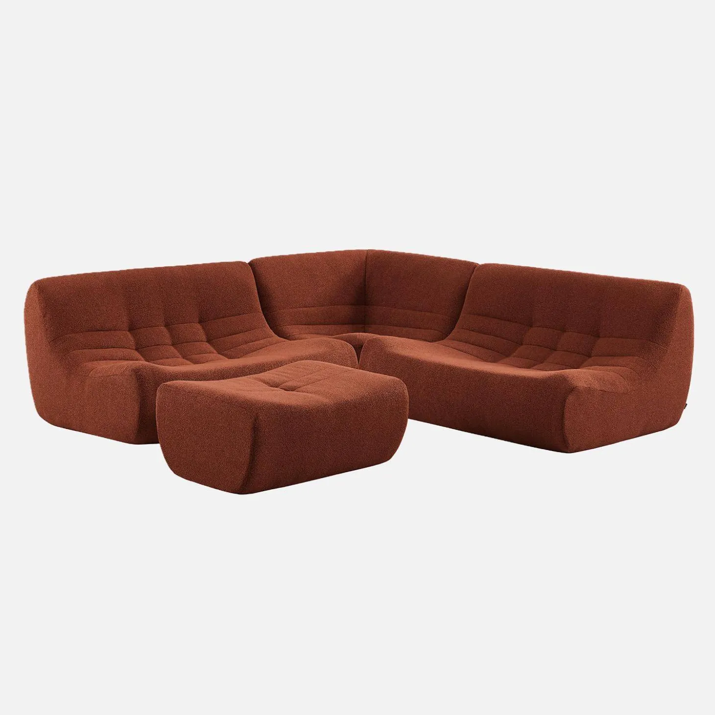 Modulares 5-Sitzer Ecksofa mit strukturiertem Bouclé-Bezug und Hocker