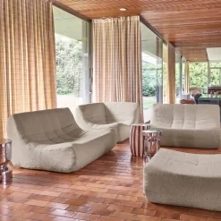 Modulares 5-Sitzer Ecksofa mit strukturiertem Bouclé-Bezug und Hocker