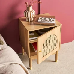 Nachttisch mit Rattan-Geflecht und 1 Tür