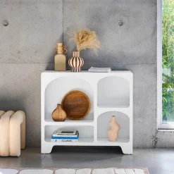 Organisches Sideboard mit 4 Fächern weiß 90cm