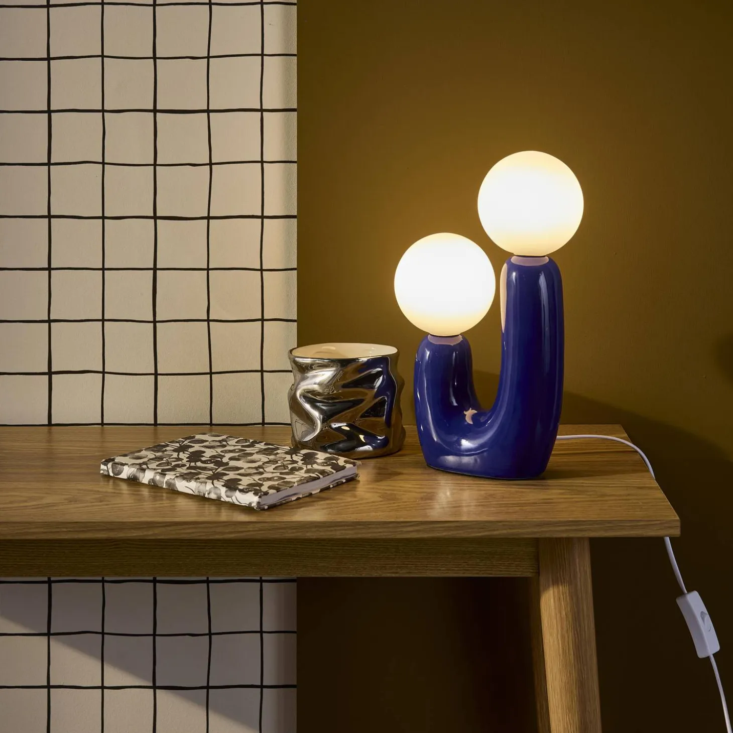 Organische Tischlampe Keramik und Glas H 31cm