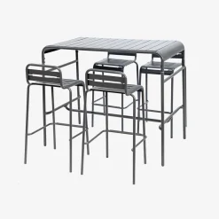 Outdoor-Bartisch + 4 Barhocker mit Lehne aus Stahl
