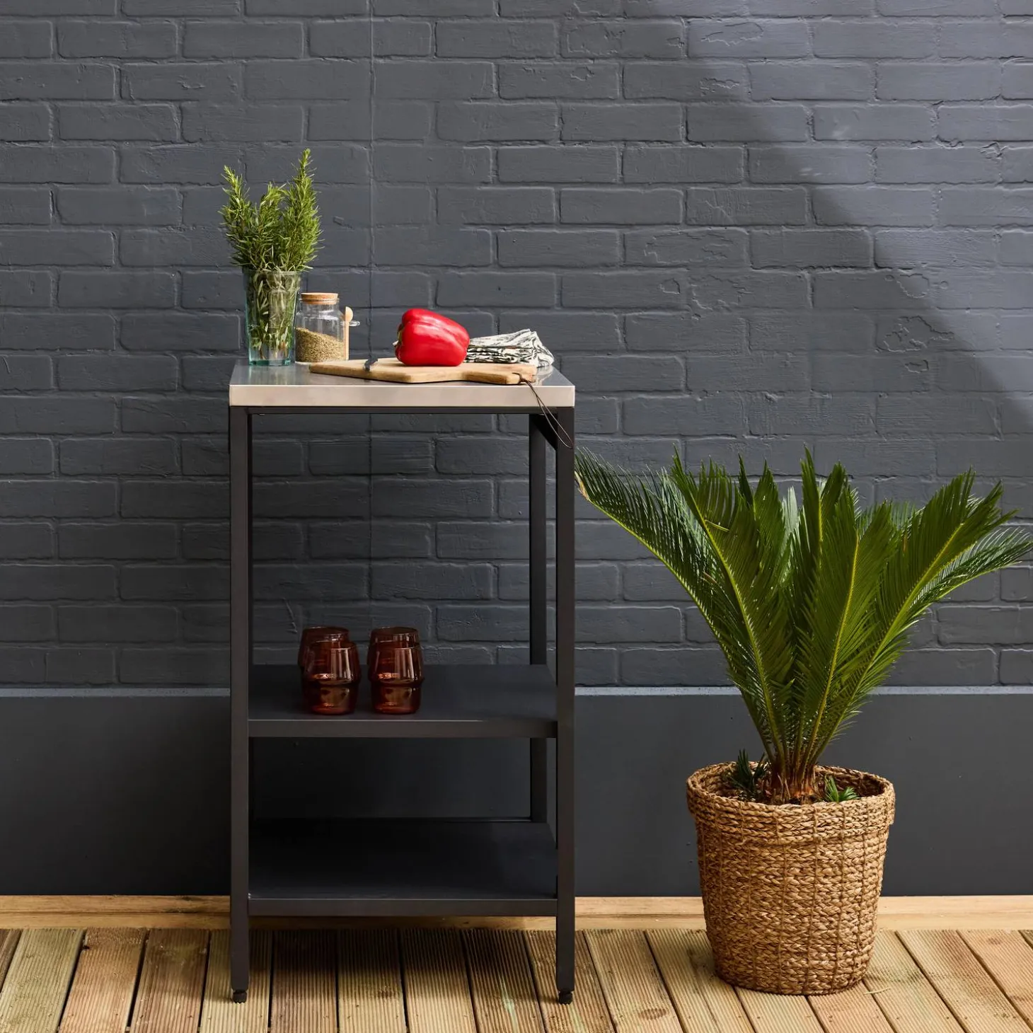Outdoor-Küche aus Stahl mit 2 Regalböden L 49 cm