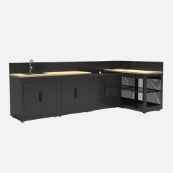 Outdoor-Küche 5 Module Stahl und Holzdekor