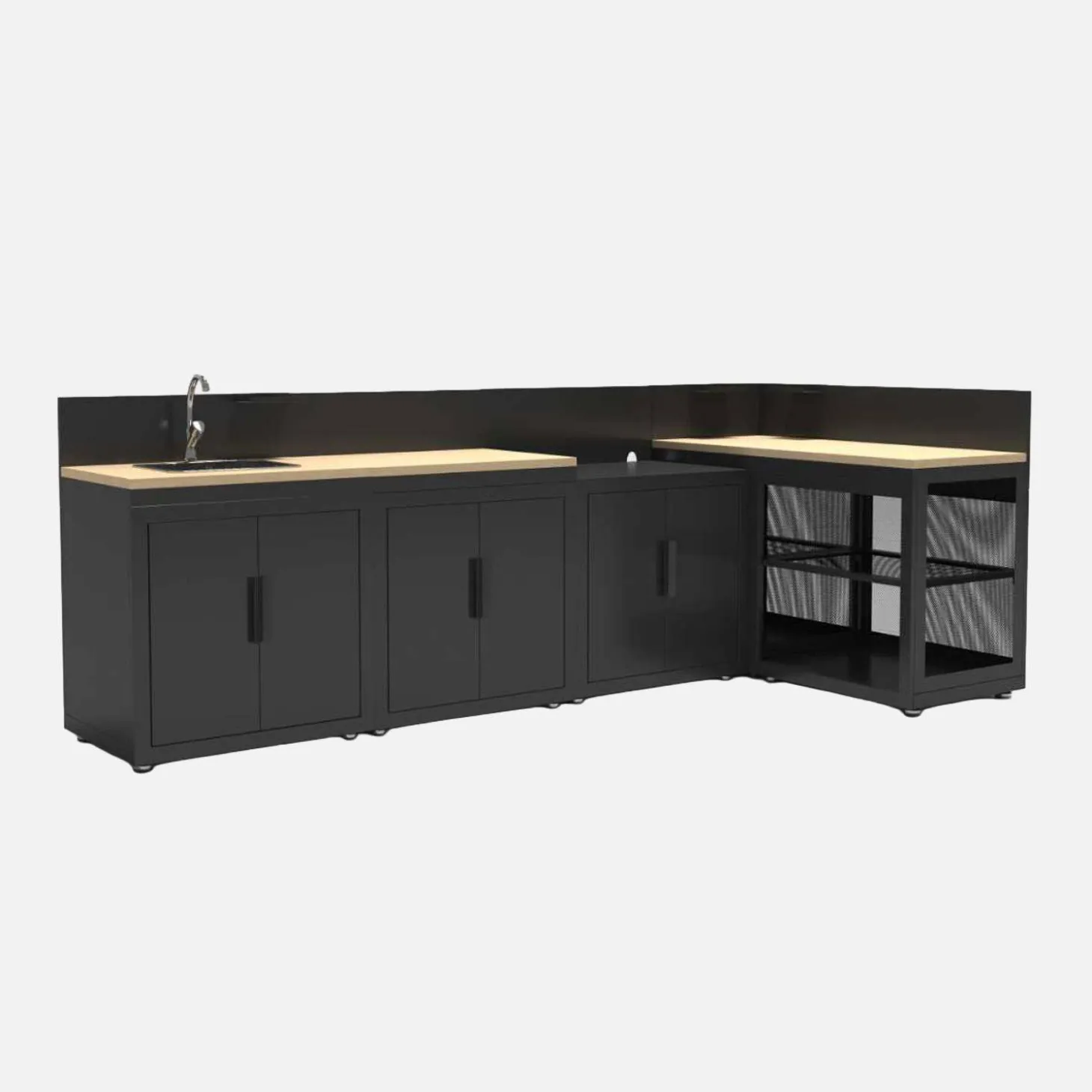 Outdoor-Küche 5 Module Stahl und Holzdekor