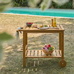 Outdoor-Küchenwagen 95 cm aus Tannenholz mit Rädern und Griff