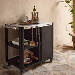 Outdoor-Servierwagen, Anrichte aus Edelstahl 94,5 cm mit klappbarer Ablage