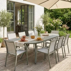 Ovaler ausziehbarer Gartentisch aus Aluminium 220/280cm für 10 Personen