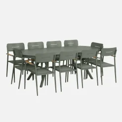 Ovaler ausziehbarer Gartentisch 220/280cm aus Aluminium + 10 Sessel