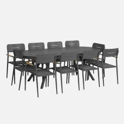Ovaler ausziehbarer Gartentisch 220/280cm aus Aluminium + 10 Sessel