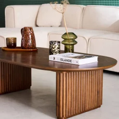 Ovaler Couchtisch Heveaholz und Eichenfurnier