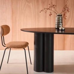 Ovaler Esstisch aus Heveaholz und Eichenfurnier 8 Plätze 220 cm