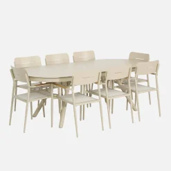 Ovaler verlängerbarer Gartentisch 220/280cm aus Aluminium + 8 Sessel