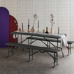 Partytisch + Bänke zusammenklappbar, Kunststoff