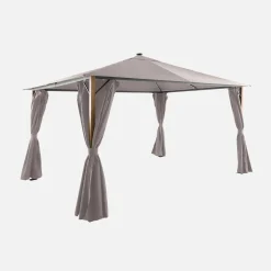 Pavillon 4x3m Aluminium Holzoptik mit Vorhängen und LED