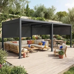Pergola mit Lamellendach Palace 3x6m + 4 Markisen 3m
