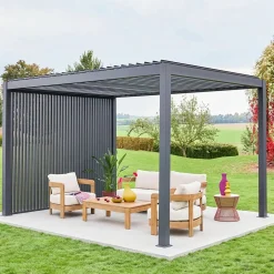 Pergola mit Lamellendach Triomphe 3x4m mit 3 vertikalen Lamellenwänden 100cm