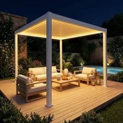 Pergola mit motorisiertem Lamellendach und LED-Beleuchtung Triomphe 3x3m