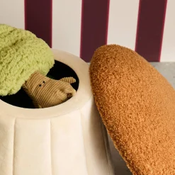 Pilz-Kinderhocker mit Stauraum, Teddy- und Samtbezug