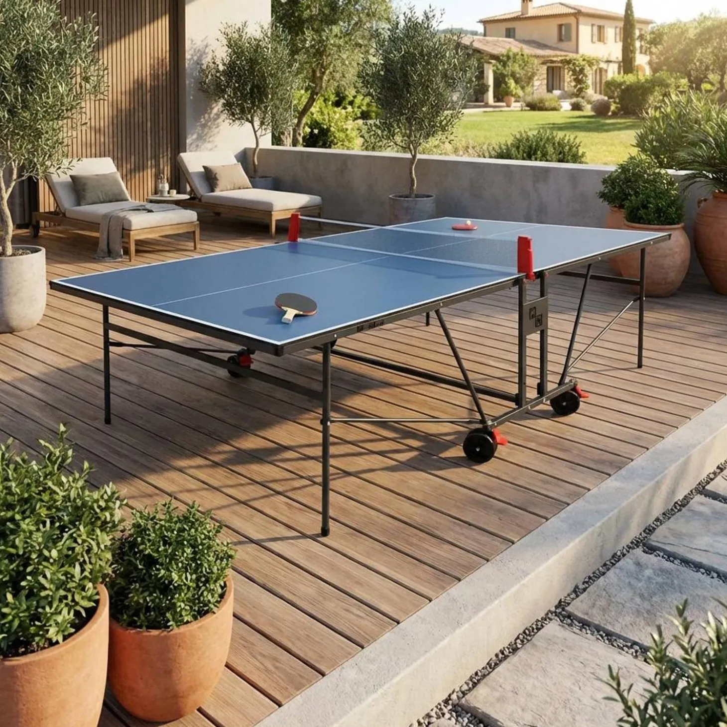 Premium-Indoor-Tischtennisplatte mit 2 Schlägern und 3 Bällen