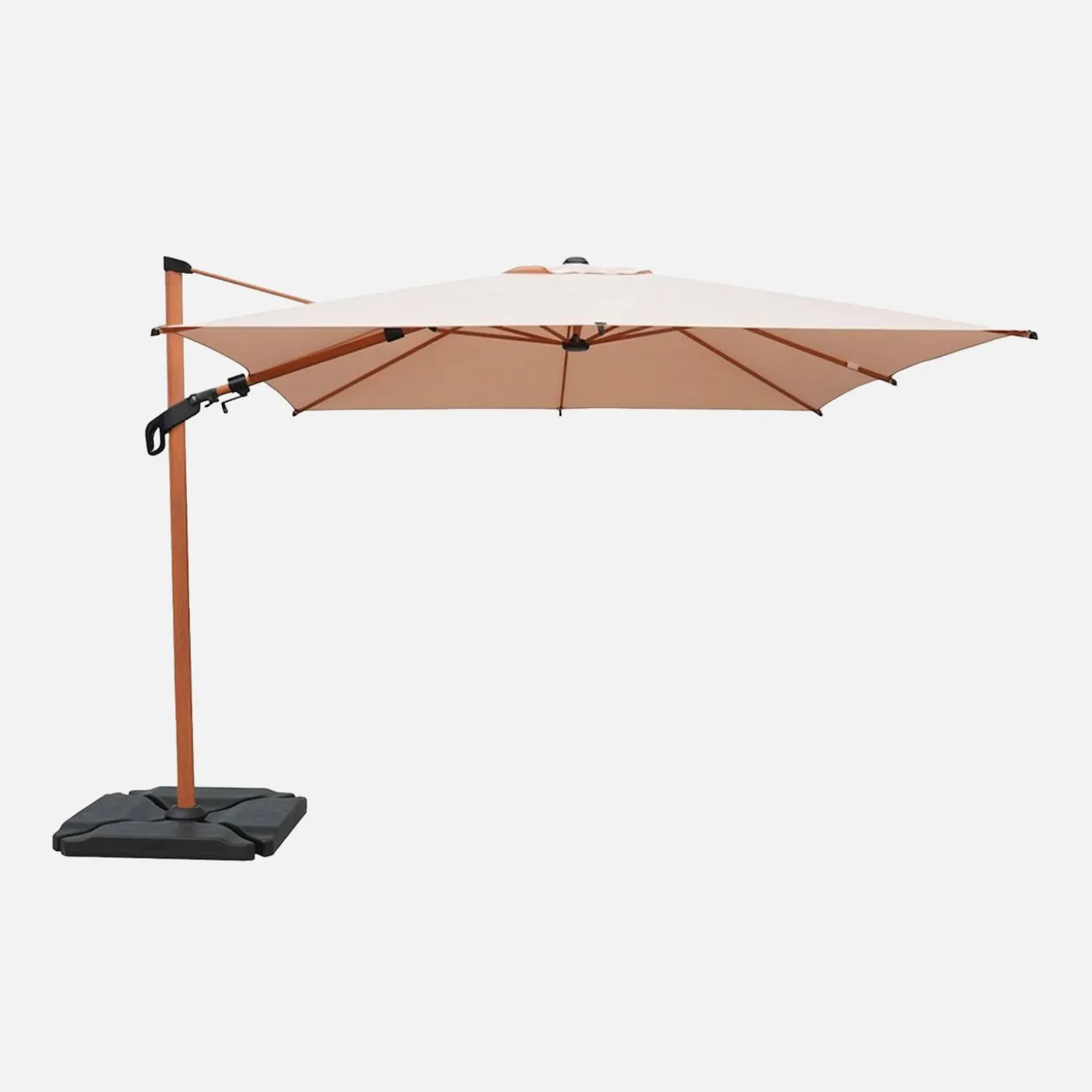 Quadratischer Ampelschirm 3x3m, Mast in Holzoptik + beschwerbare Platten 50x50cm