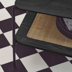 Quadratischer Couchtisch mit Holzeffekt und Rohrgeflecht Doppelplatte