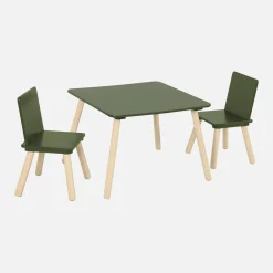 Quadratischer Kindertisch mit 2 Stühlen, Beine aus Kiefer