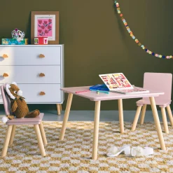 Quadratischer Kindertisch mit 2 Stühlen, Beine aus Kiefer