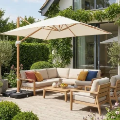 Rechteckiger Ampelschirm 3x4m, Mast im Holzlook + befüllbare Ballastplatten 50x50cm