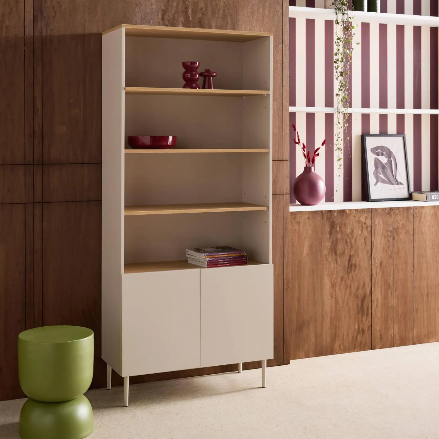 Regal, Bücherregal Metall und Holzdekor mit 6 Ebenen B 80 cm