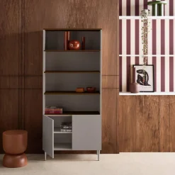 Regal, Bücherregal Metall und Holzdekor mit 6 Ebenen B 80 cm