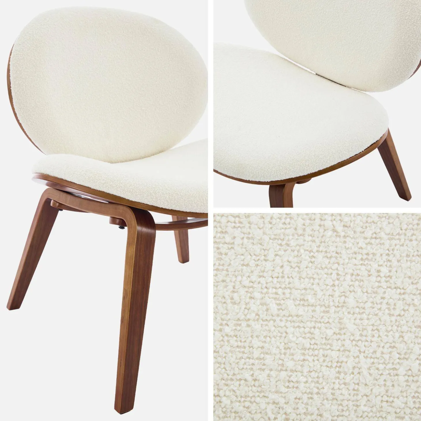 Relaxsessel mit gebogenem Holz und strukturiertem Bouclé-Bezug