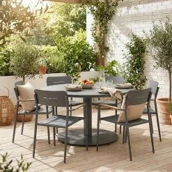 Runder Gartentisch Ø140cm aus Aluminium + 6 Sessel
