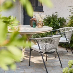 Runder Gartentisch Ø140 cm aus Aluminium und Glas für 6 Personen