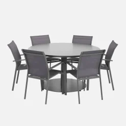 Runder Gartentisch Ø140cm + 6 Sessel aus Aluminium