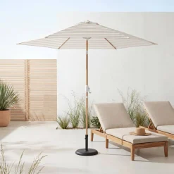 Runder Sonnenschirm, zentraler Mast aus Aluminium in Holzoptik