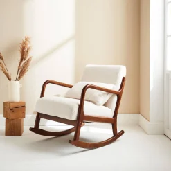 Schaukelstuhl aus Holz und Bouclé-Stoff Skandinavisches Design